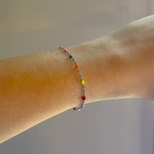 Silver Rainbow Bead Chain Bracelet | Delicate Boho Bracelet, Dainty Bracelet, Multicolor Beachy Bracelet, Pride Jewelry, Stainless Steel