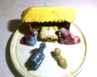 1950s Miniature Nativity Set Round Base Germany