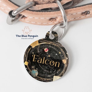 Personalisierte Hundemarke Galaxie Sterne Weltraum Katze Haustier Tags dunkelgrau Galaxy Map doppelseitig wasserdichtes langlebiges Geschenk