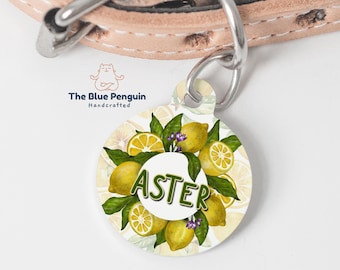 Personalised Lemon Dog ID Tag Yellow Lemon Cat Pet Tags Custom Name Tag Yellow Green Double Sided Waterproof Durable Tag Gift