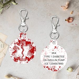 Emergency Medical Alert Custom Keyring Personalised Medical Keychain Medical Condition Allergy Diabetes Medical ID Tag