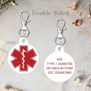 Emergency Medical Alert Custom Keyring Personalised Medical Keychain Medical Condition Allergy Diabetes Medical ID Tag