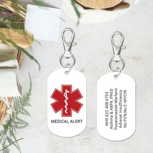 Emergency Medical Alert Army Tag Custom Keyring Personalised Medical Keychain Medical Condition Allergy Diabetes Medical ID Tag