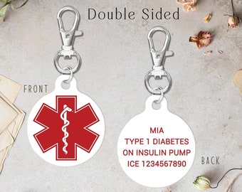 Emergency Medical Alert Custom Keyring Personalised Medical Keychain Medical Condition Allergy Diabetes Medical ID Tag
