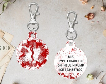 Emergency Medical Alert Custom Keyring Personalised Medical Keychain Medical Condition Allergy Diabetes Medical ID Tag