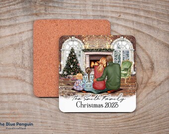 Sottobicchieri natalizi personalizzati per famiglie, regalo di Natale personalizzato, set da 4