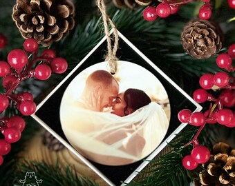 Photo Ornament Bauble Personalised & Text Logo Double Sided Hanging Christmas Tree Decoration Gift Family Couple Wedding