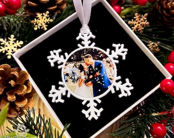 Personalised Christmas Bauble Photo & Text White Snowflake Custom Ornaments Tree Hanging Decoration Family Wedding Personalized Gift