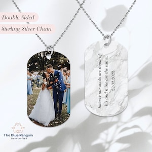 Collar con placa militar personalizada con foto, cadena de plata de ley de doble cara