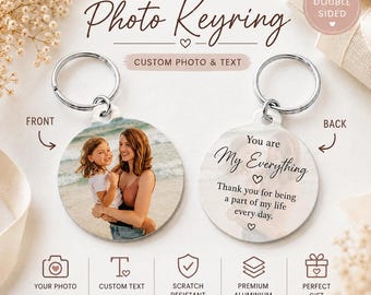 Personalised Photo Keyring, Custom Picture Keychain, Double Sided Photo Keyring, Custom Text Gift, Memorial Keepsake, Gift for Her Him