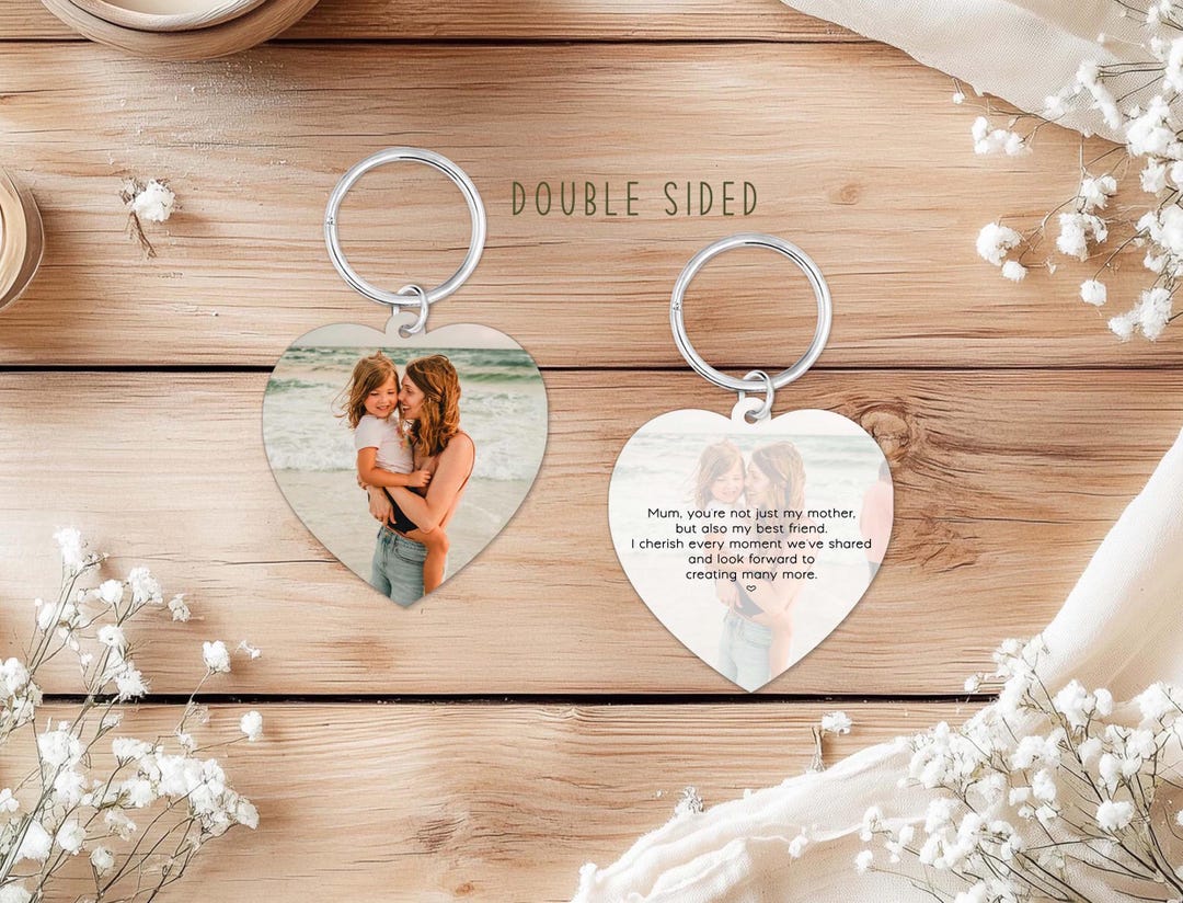 Custom Photo Heart Keychain: Personalized Double Sided Keyring - Etsy