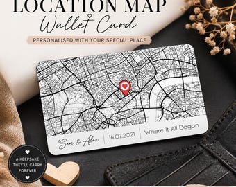 Personalised Map Wallet Card, Custom Location Gift, Where It All Began ,Where We Met ,Anniversary Keepsake for Couples