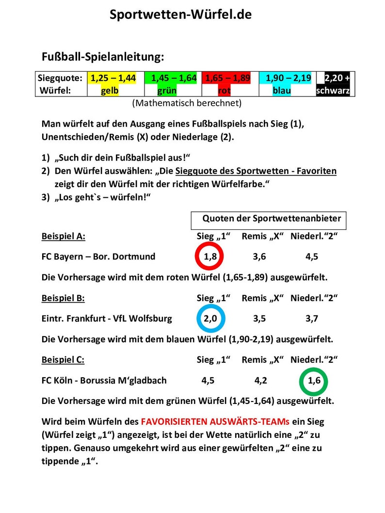 Sportwetten Würfel, mathematisch, Fußball Spiele, Tore und Duelle Biathlon, Rennen, Basketball... nach Quoten der Wettanbieter auswürfeln Bild 2