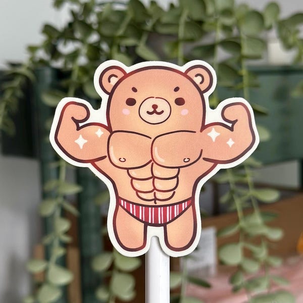 Muscle Bear Sticker | Gym Sticker | Decal | Vinyl | Matte | Kawaii | Laptop | Water Bottle | Journal | Waterproof
