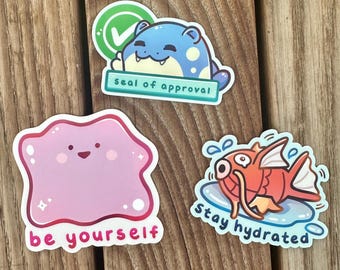 Motivational Poke Stickers | Stay Hydrated | Be Yourself | Seal | Vinyl | Waterproof | Matte | Anime | Water bottle | Laptop Decal
