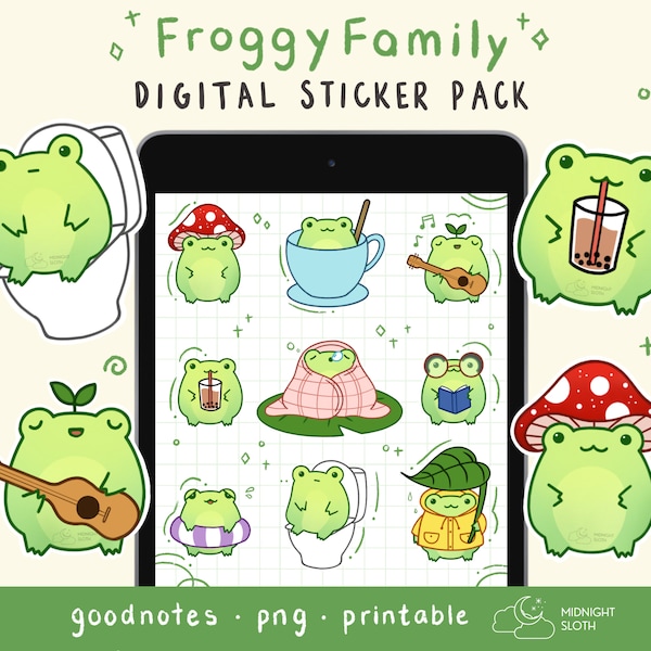 Digital Frog Stickers | Goodnotes Stickers | Notability | Pre-cropped | Clipart | Digital planning | PNG