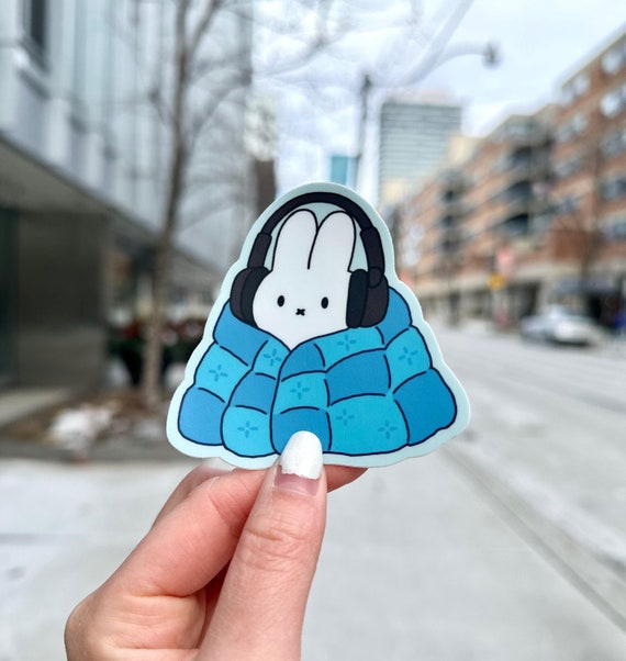 Cozy Bunny Sticker | Anime | Bunny Headphones | Blankie | Decal | Vinyl | Matte | Kawaii | Laptop | Water Bottle | Journal | Waterproof