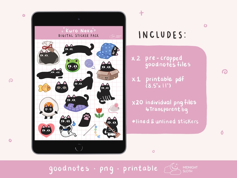 Black Cat Stickers | Digital Planner | Cute Clipart | Precropped ...