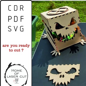 Caja de Halloween. Archivos cortados por láser SVG DXF CDR planos vectoriales, archivo láser, láser svg, plantilla de corte láser, patrón láser, corte por láser