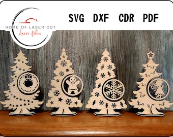 Christmas tree template, 4 variants, svg cdr pdf dxf, 3mm and 4mm material, Snowflake Cut Files