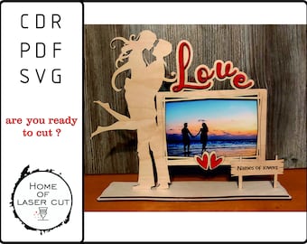Love, photo frame digital file, Valentine&#39;s Day photo frame dxf, svg, cdr, pdf, anniversary photo gift, 3mm & 4mm material