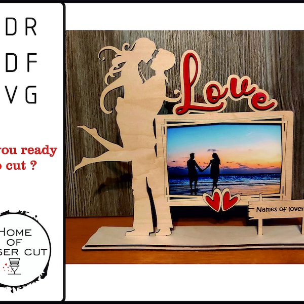 Love, photo frame digital file, Valentine's Day photo frame dxf, svg, cdr, pdf, anniversary photo gift, 3mm & 4mm material