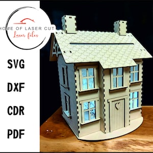 家の貯金箱、結婚したばかりのウェディングハウス、レーザー切断プロジェクト、ファイル svg dxf cdr pdf、3 mm および 4 mm の材料用。