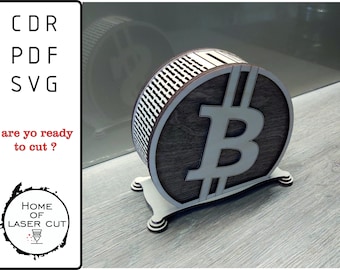 Bitcoin Money Box File: SVG CDR PDF, 3mm Birch