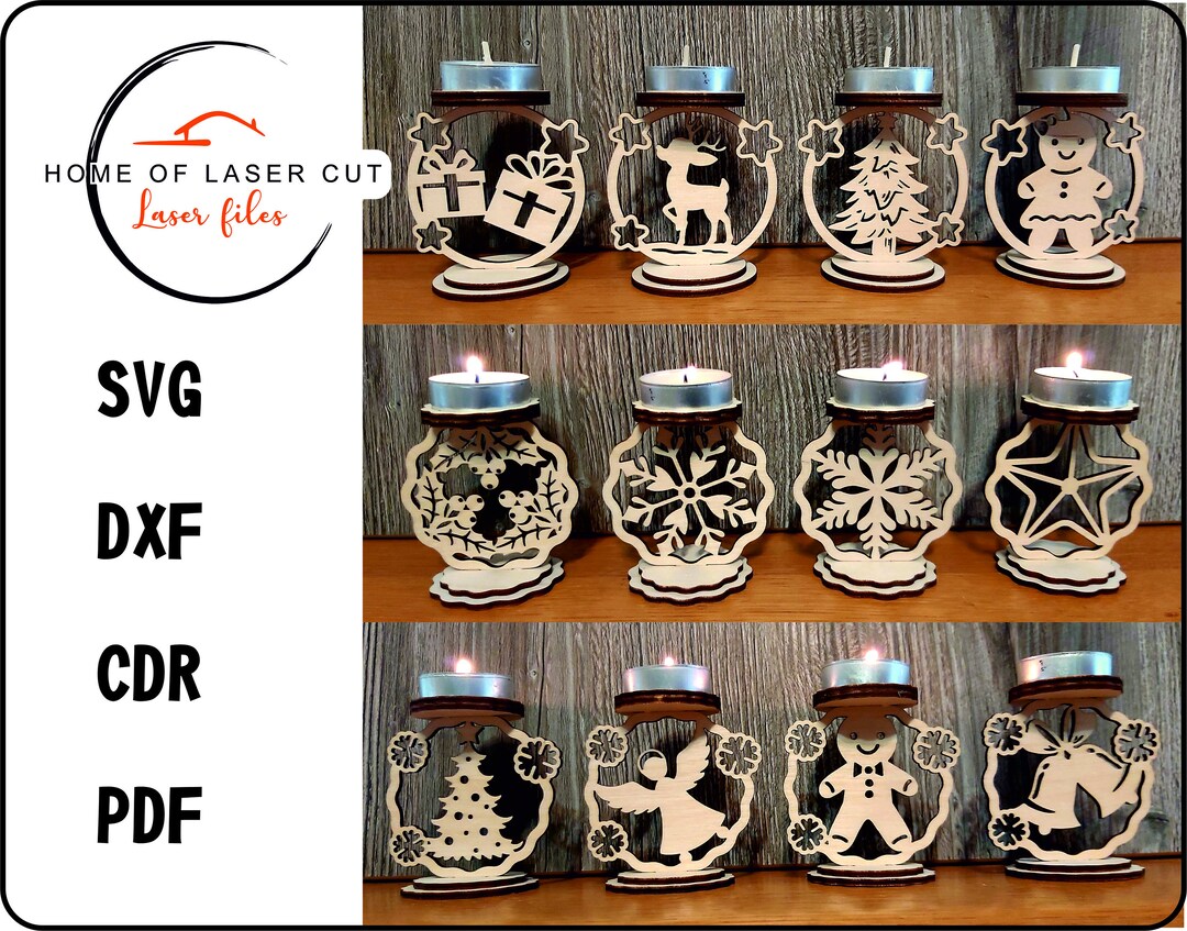 Christmas Candle Holder, 12 Types of Candlesticks, Svg Dxf Pdf Cdr ...