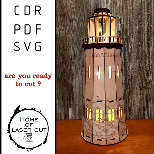 Wine box lighthouse, laser cut file, svg, dxf, cdr, pdf, 3mm  Wine gift box