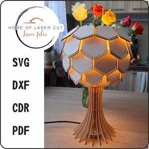 Lampada da scrivania, file tagliato al laser, lampada a pigna scandinava, lampada da notte per camera da letto, file da 3 mm e 4 mm, svg dxf cdr pdf,