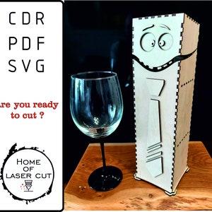 Vine box laserbestand, svg, dxf, cdr, pdf, 3mm, wijnkist lachend gezicht