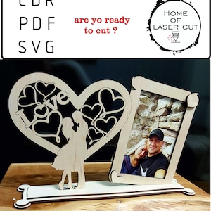 file digitale cornice per foto d'amore, cornice per foto di San Valentino SVG, PDF, regalo fotografico anniversario CDR, file da 3 mm e 4 mm