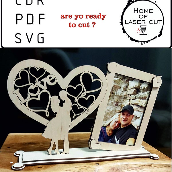 love photo frame digital file, Valentine's Day photo frame SVG, PDF,CDR anniversary photo gift, 3mm & 4mm file