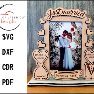 Valentijn, bruiloft fotolijstjes, laser redy-bestand, svg, dxf, cdr, pdf, voor 3mm @4mm materiaal.