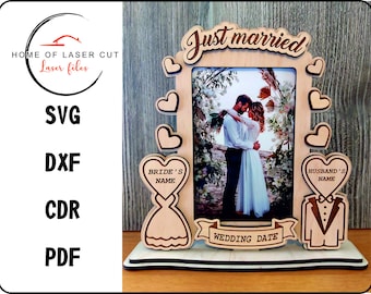 Valentine, Wedding photo frame, laser redy file, svg, dxf, cdr, pdf, for 3mm @4mm material.