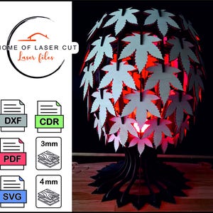 Lámpara de escritorio, lámpara de cannabis, lámpara de noche para dormitorio, archivo de 3 mm y 4 mm, SVG, DXF, CDR, PDF.