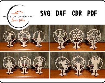 Christmas shadow candlesticks, 12 variants, svg cdr pdf dxf, 3mm material.