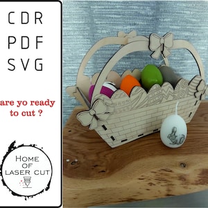 Cestino di Pasqua PDF, CDR, SVG, scatola di Pasqua, modello laser, file di taglio vettoriale, 3 mm, 1\8 pollici.
