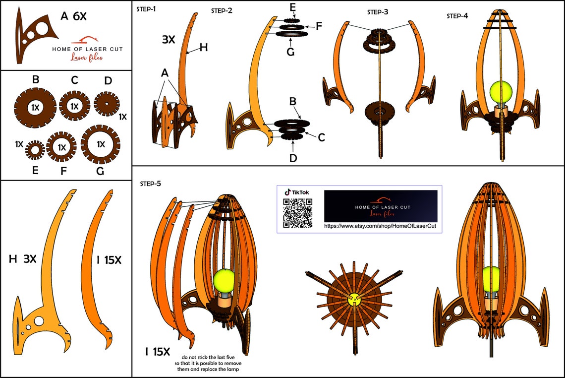 Rocket Lamp. Laser Cut. Digital File. Svg Dxf Cdr Pdf. 3mm @ 4mm ...