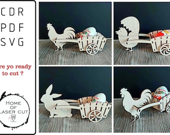 Files for laser , Easter  Egg cart Candy Cart projects for laser cutting, svg,dxf,pdf,cdr Files, Plywood or MDF 3 mm