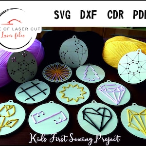 Christmas tree decoration laser cutting kit, svg dxf cdr pdf, Kids first sewing project, Craft kit file.