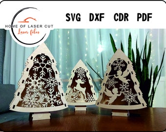 Christmas tree gift or candy box, svg dxf cdr pdf, 3mm laser ready file.