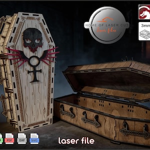 Halloween Coffin Box Laser Cut File, Wine Bottle, Candy (svg, dxf, cdr, pdf)