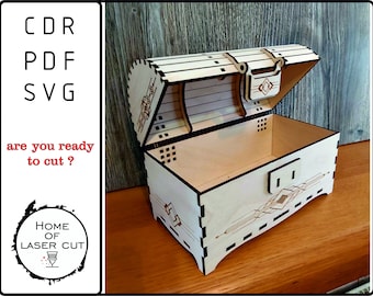 Little Treasure box, laser cut file, treasure chest, for a 3mm & 4mm material, Laser cut files, svg, dxf, cdr, pdf.