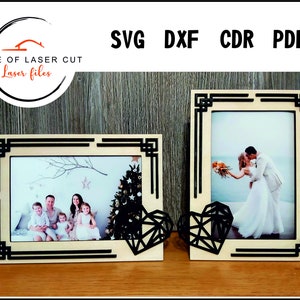 Fotorahmen im Grafikstil, SVG, Dxf, CDR, PDF, laserfertige Datei, 3 mm und 4 mm Materialdatei