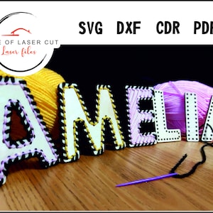 Alphabet Yarn Template File Set for Laser Cutting, svg dxf cdr pdf, Montessori Embroidery Kids Craft Kit