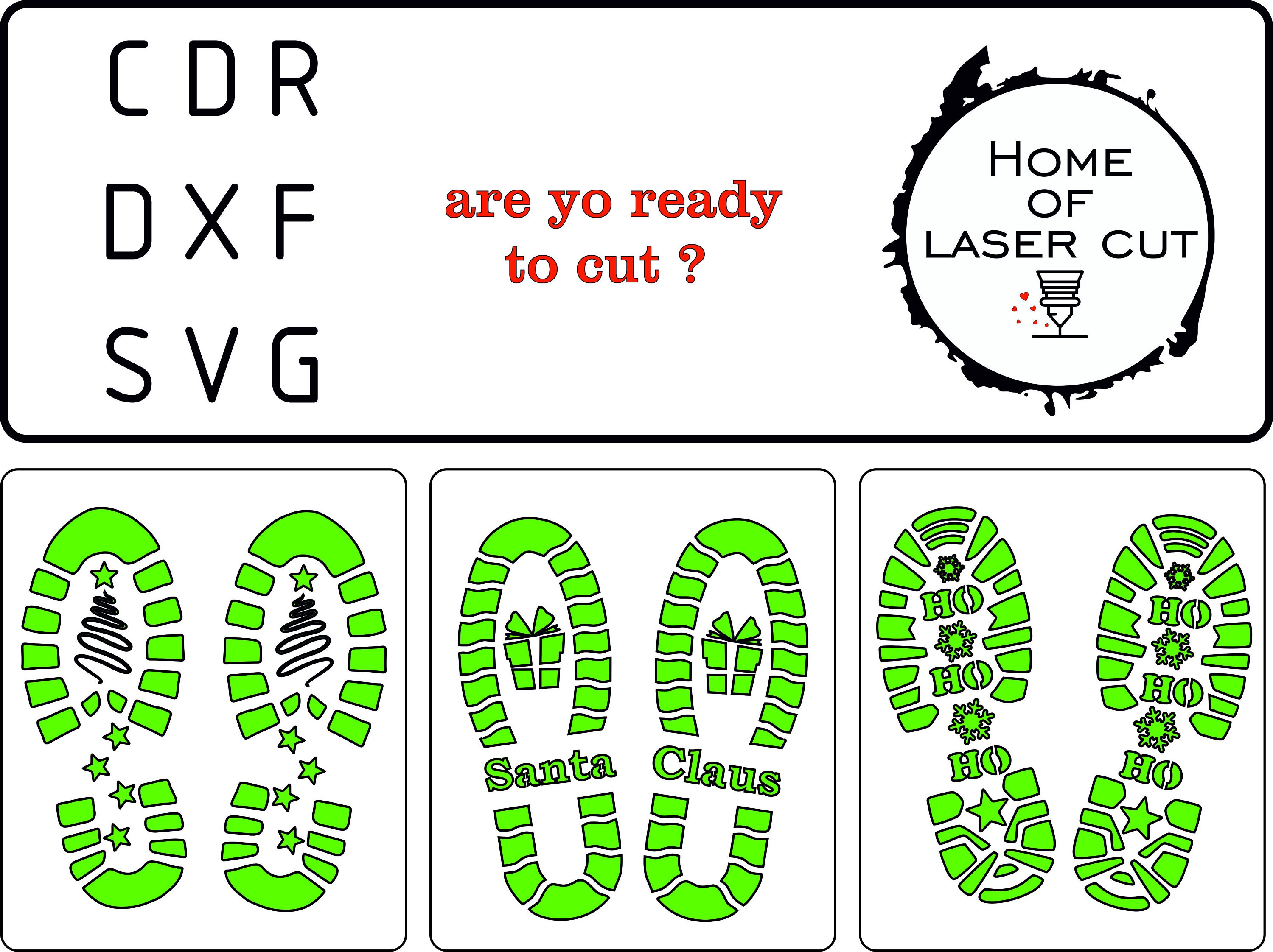 Santa Footprint svg dxf cdr  Christmas footsteps  elf shoes, boot print  Santa footsteps