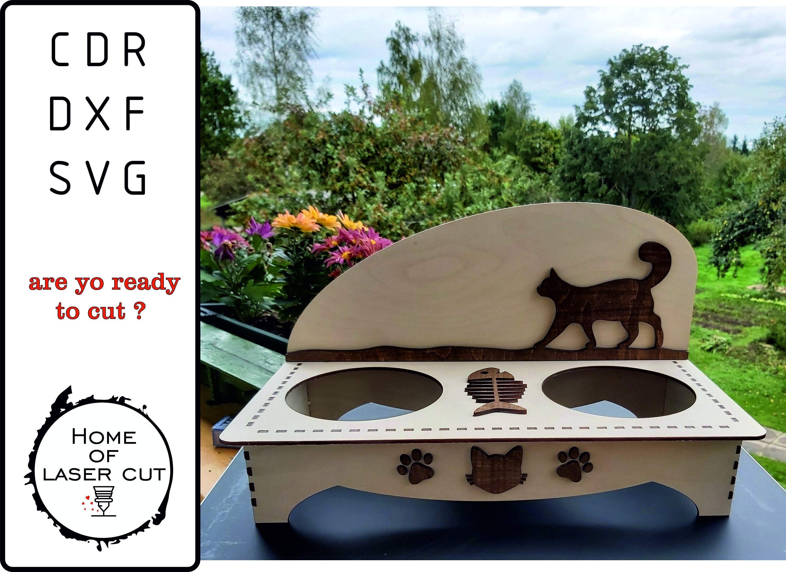 Cat Bowl Stand. Cat Bowl Stand laser cut file. - Design Market