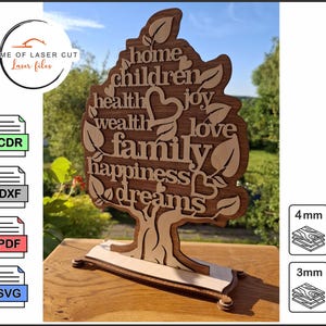 Home decor, Family tree CDR  DXF  SVG  Laser cuting files
